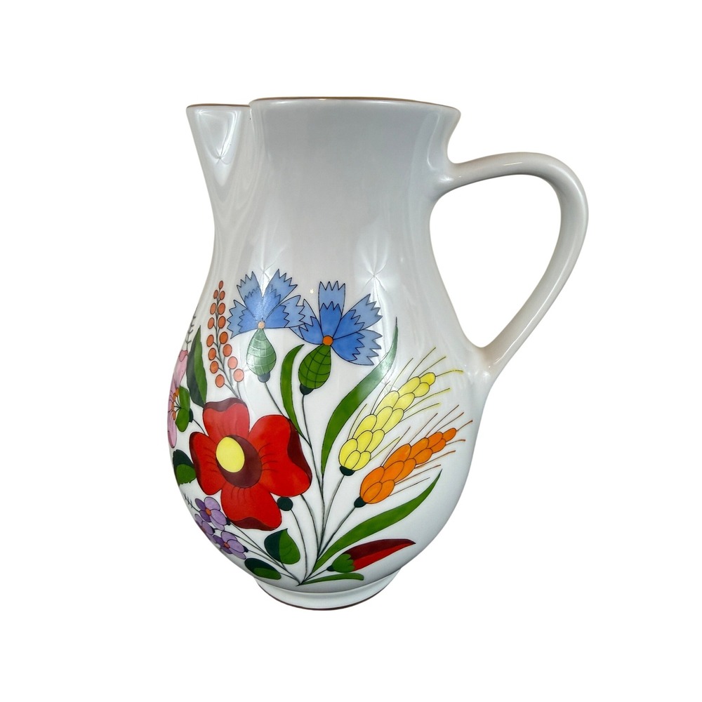 Kalocsa Hungary Handpainted MCM Floral 7" Pitcher Vase 22K Gold Trim EUC!
